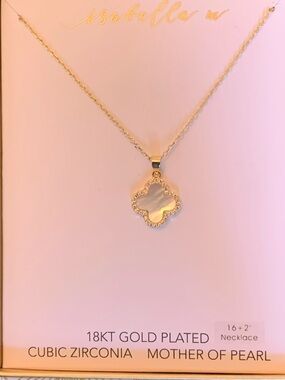 Isabella M 18k Gold Mother-of-Pearl Clover Pendant Necklace with CZ Halo